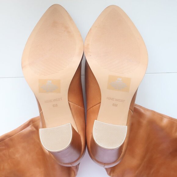 Nine West Tan Leather Knee High Boots Block Heel Pointed Toe Riding Boots Size 6 - Picture 9 of 11